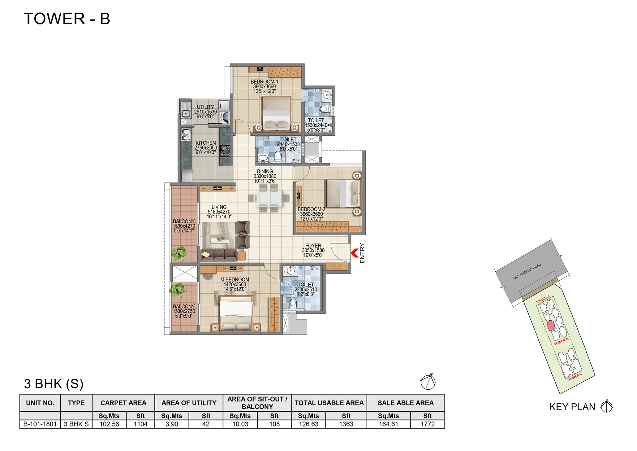 Floor plan Tower B - 1,772 sq.ft.