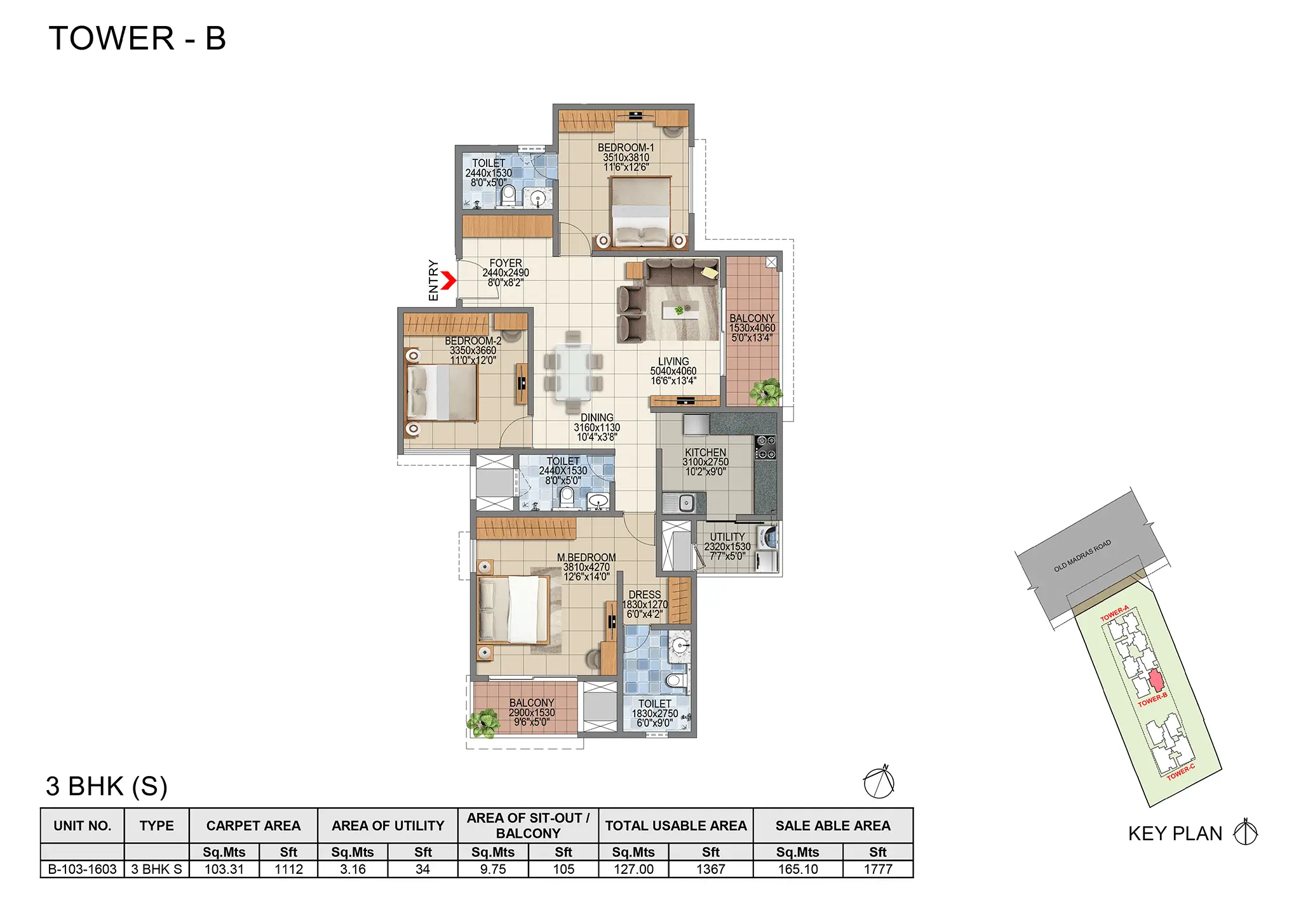 Floor plan Tower B - 1,777 sq.ft.