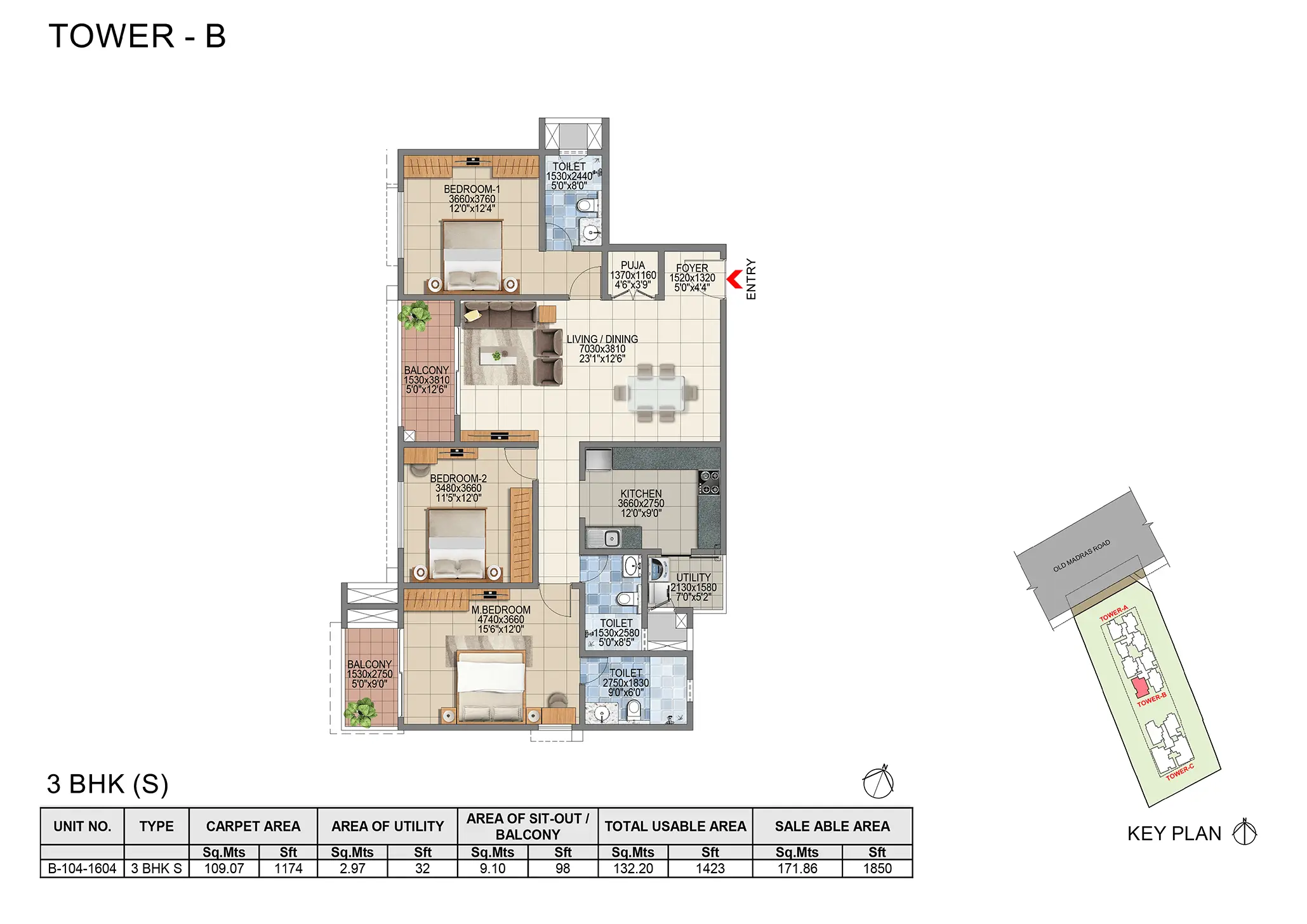 Floor plan Tower B - 1,850 sq.ft.