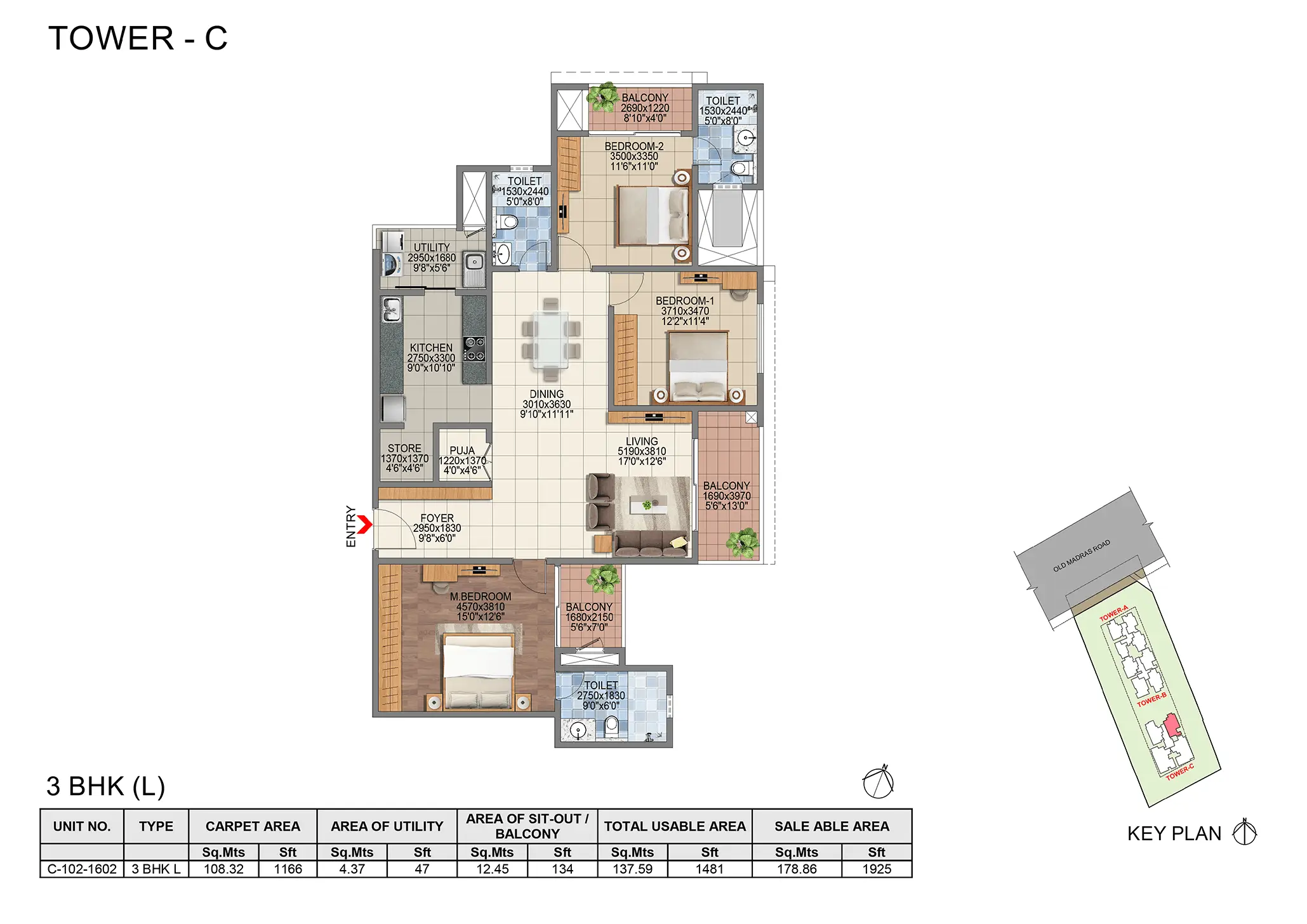 Floor plan Tower C - 1,925 sq.ft.