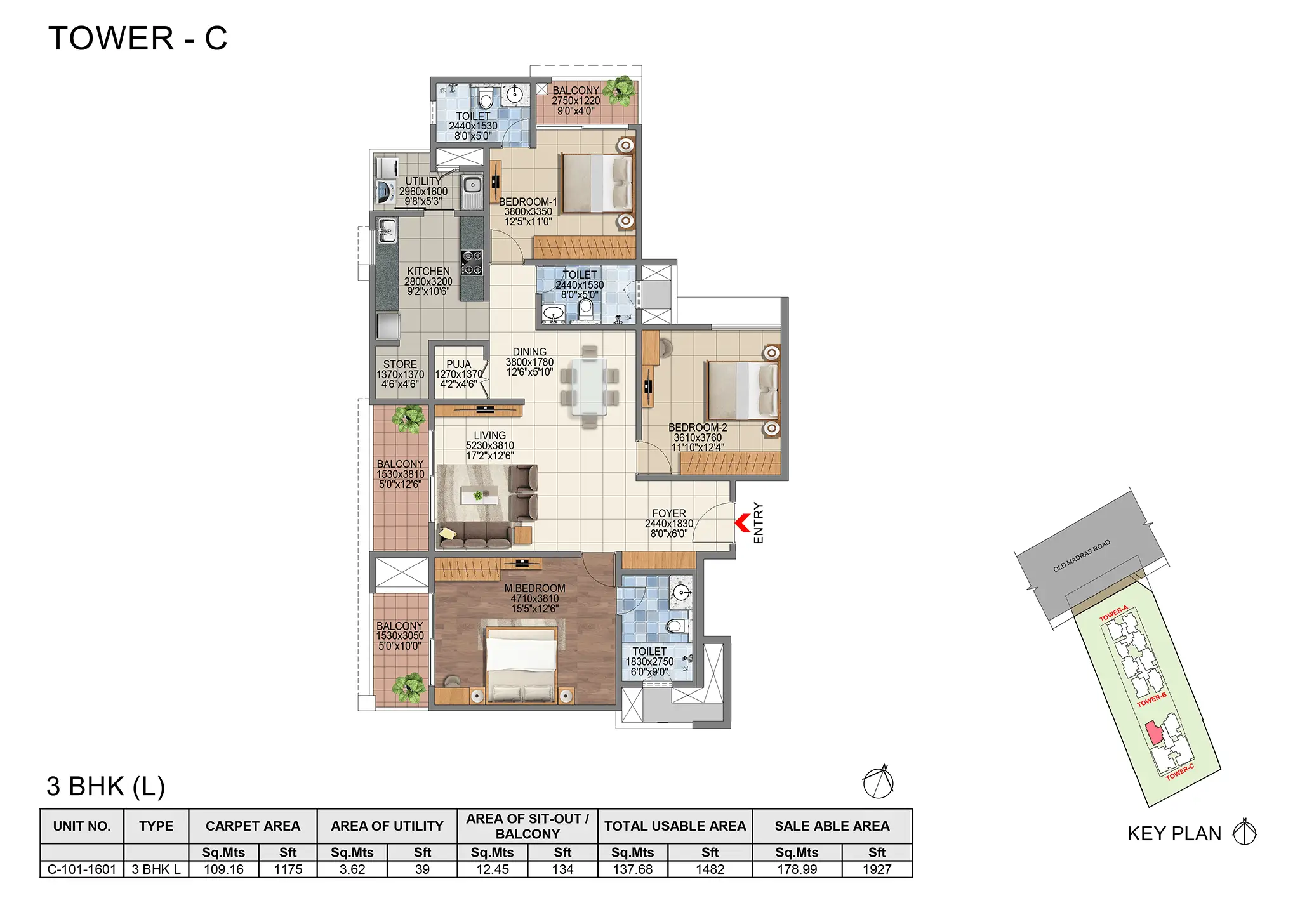 Floor plan Tower C - 1,927 sq.ft.